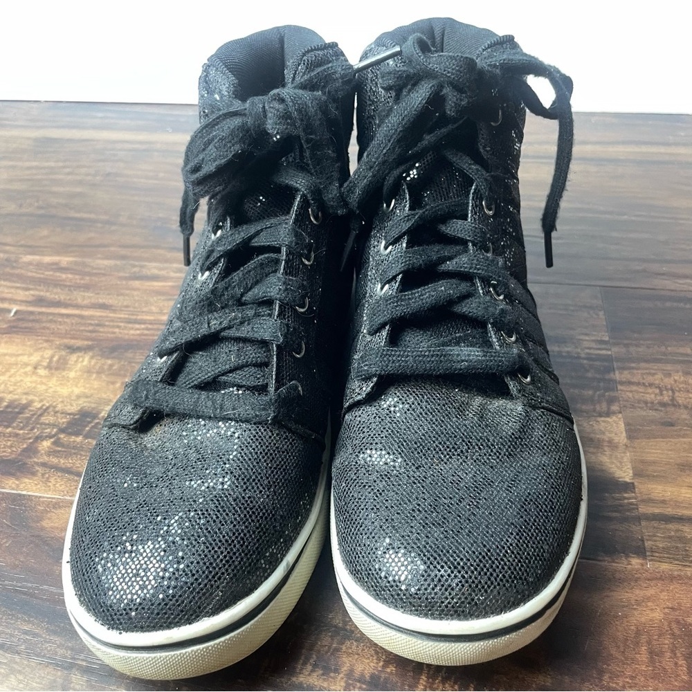 OP Black Sequined HIgh Tops Fabric Upper Sz 6